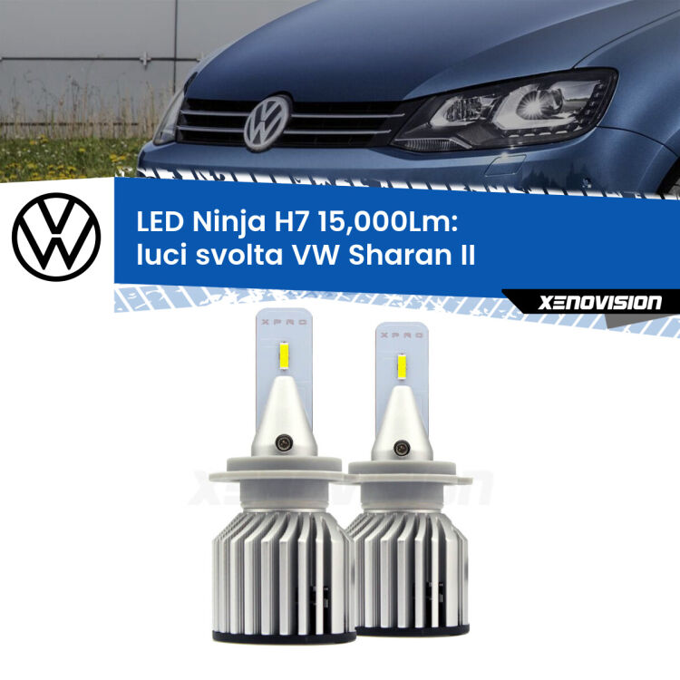 FINE SERIE: NO GARANZIA<strong>Kit luci svolta LED specifico per VW Sharan</strong> II 2010 - 2019. Lampade <strong>H7</strong> Canbus da 15.000Lumen di luminosità modello Ninja Xenovision.