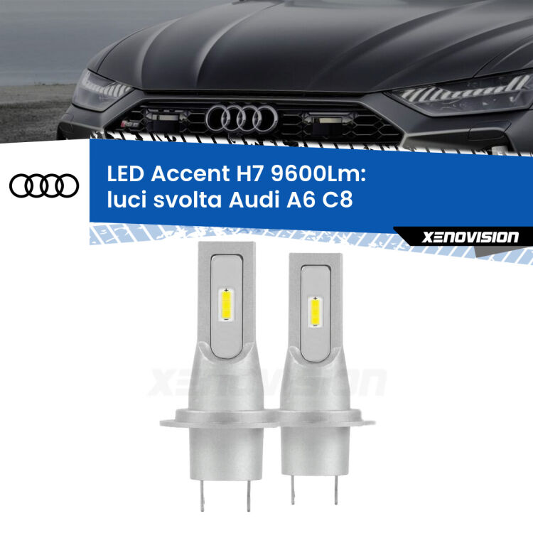 <strong>Kit LED Luci svolta per Audi A6</strong> C8 2018 in poi.</strong> Coppia lampade <strong>H7</strong> senza ventola e ultracompatte per installazioni in fari senza spazi.