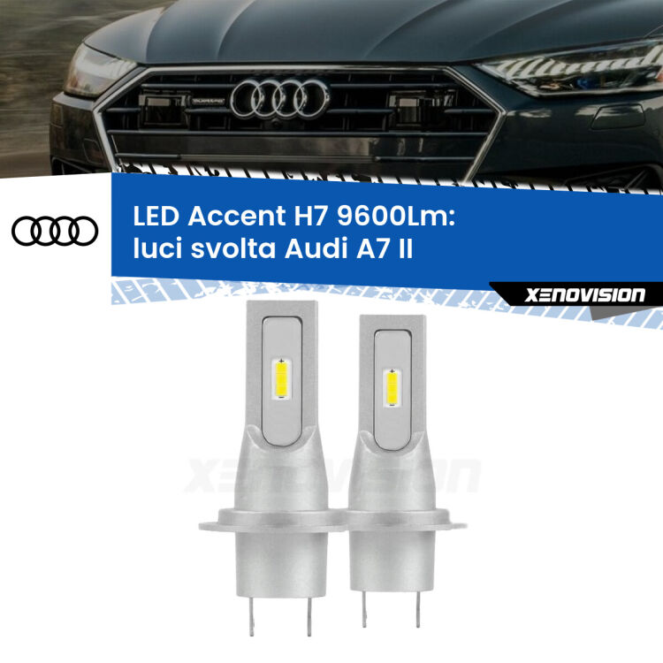 <strong>Kit LED Luci svolta per Audi A7</strong> II 2019 in poi.</strong> Coppia lampade <strong>H7</strong> senza ventola e ultracompatte per installazioni in fari senza spazi.