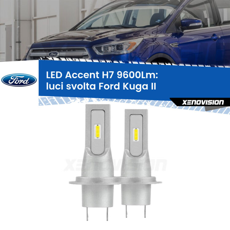 <strong>Kit LED Luci svolta per Ford Kuga II</strong>  2012 - 2015.</strong> Coppia lampade <strong>H7</strong> senza ventola e ultracompatte per installazioni in fari senza spazi.