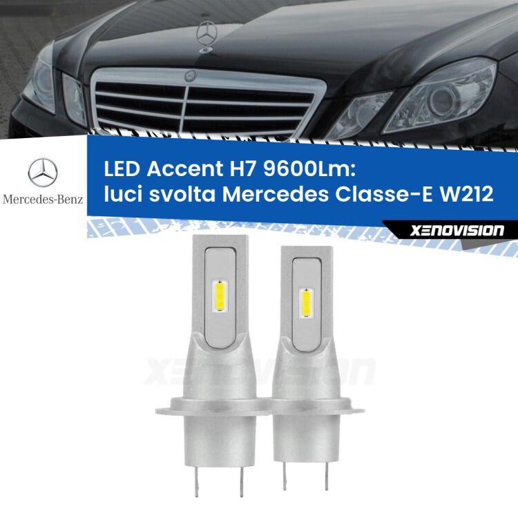 <strong>Kit LED Luci svolta per Mercedes Classe-E</strong> W212 2009 - 2016.</strong> Coppia lampade <strong>H7</strong> senza ventola e ultracompatte per installazioni in fari senza spazi.