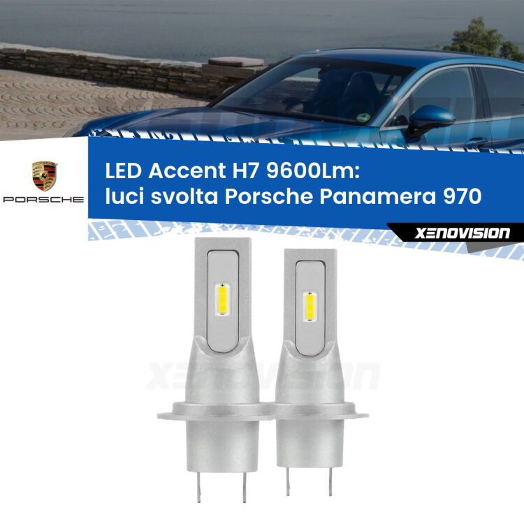 <strong>Kit LED Luci svolta per Porsche Panamera</strong> 970 2009 - 2016.</strong> Coppia lampade <strong>H7</strong> senza ventola e ultracompatte per installazioni in fari senza spazi.