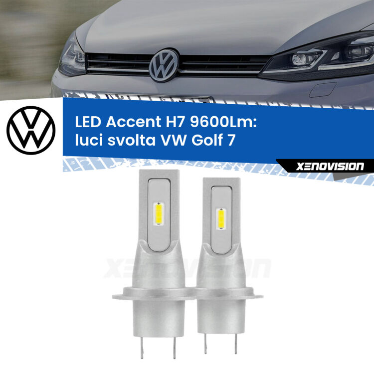 <strong>Kit LED Luci svolta per VW Golf 7</strong>  2012 - 2019.</strong> Coppia lampade <strong>H7</strong> senza ventola e ultracompatte per installazioni in fari senza spazi.