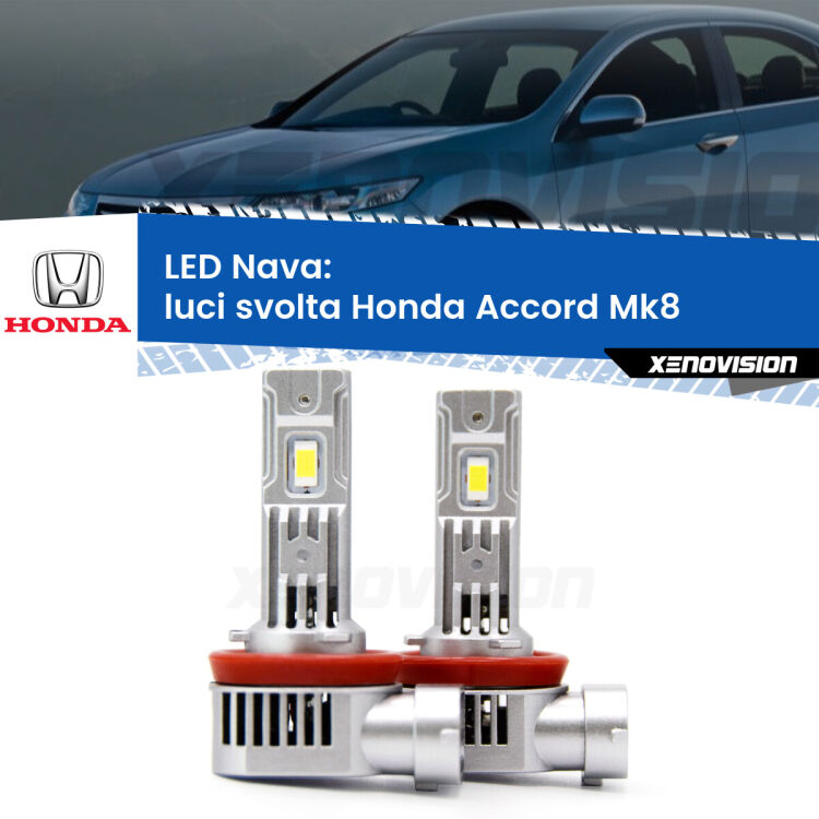 <strong>Luci svolta LED no-spie per Honda Accord</strong> Mk8 2012 - 2015. Coppia lampade <strong>H11</strong>/H9/H8/H16(JP) modello Nava canbus, raffreddate a ventola.