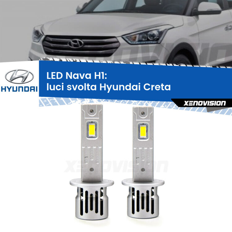 <strong>Luci svolta LED no-spie per Hyundai Creta</strong>  2016 - 2018. Coppia lampade <strong> H1</strong> modello Nava canbus, raffreddate a ventola.