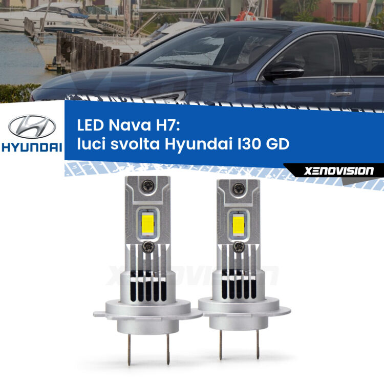 <strong>Luci svolta LED no-spie per Hyundai I30</strong> GD 2011 - 2017. Coppia lampade <strong>H7</strong> modello Nava canbus, raffreddate a ventola.