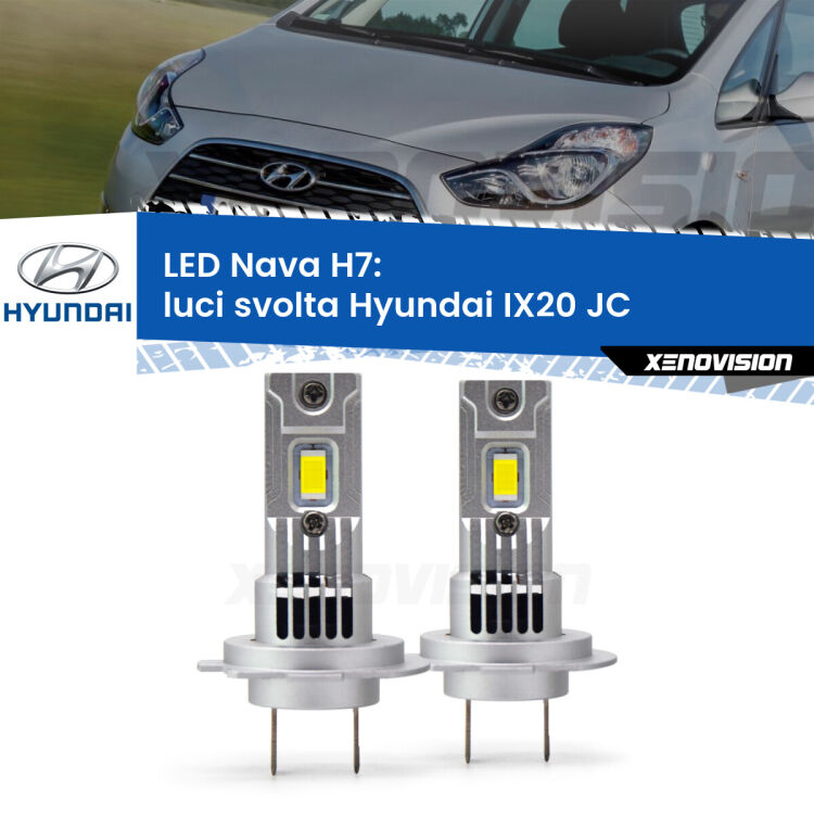 <strong>Luci svolta LED no-spie per Hyundai IX20</strong> JC 2010 in poi. Coppia lampade <strong>H7</strong> modello Nava canbus, raffreddate a ventola.