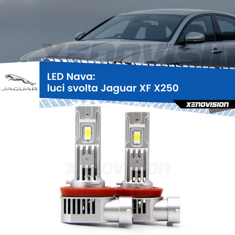 <strong>Luci svolta LED no-spie per Jaguar XF</strong> X250 2007 - 2011. Coppia lampade <strong>H11</strong>/H9/H8/H16(JP) modello Nava canbus, raffreddate a ventola.