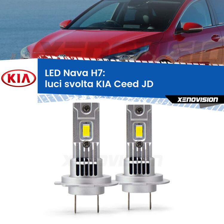 <strong>Luci svolta LED no-spie per KIA Ceed</strong> JD 2012 - 2017. Coppia lampade <strong>H7</strong> modello Nava canbus, raffreddate a ventola.