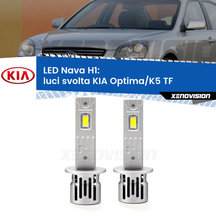 <strong>Luci svolta LED no-spie per KIA Optima/K5</strong> TF 2010 - 2014. Coppia lampade <strong> H1</strong> modello Nava canbus, raffreddate a ventola.