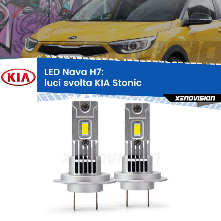 <strong>Luci svolta LED no-spie per KIA Stonic</strong>  2017 in poi. Coppia lampade <strong>H7</strong> modello Nava canbus, raffreddate a ventola.