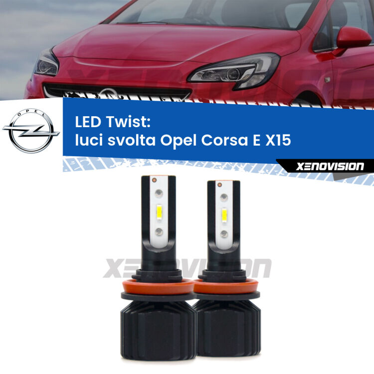 <strong>Kit luci svolta LED</strong> per <strong>Opel Corsa E</strong> X15 2014 - 2019. Compatte, impermeabili, senza ventola: praticamente indistruttibili. Top Quality.