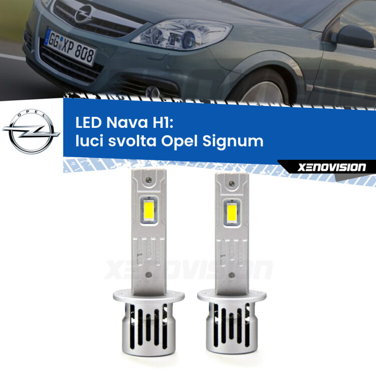 <strong>Luci svolta LED no-spie per Opel Signum</strong>  2006 - 2008. Coppia lampade <strong> H1</strong> modello Nava canbus, raffreddate a ventola.