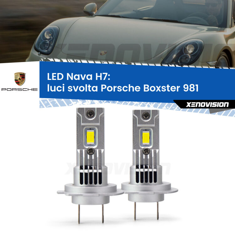 <strong>Luci svolta LED no-spie per Porsche Boxster</strong> 981 2012 in poi. Coppia lampade <strong>H7</strong> modello Nava canbus, raffreddate a ventola.