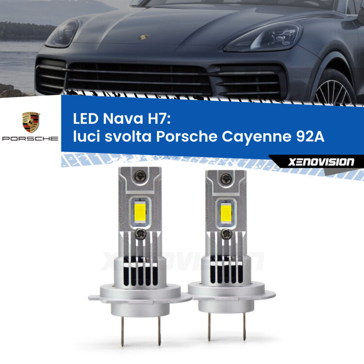 <strong>Luci svolta LED no-spie per Porsche Cayenne</strong> 92A 2010 - 2014. Coppia lampade <strong>H7</strong> modello Nava canbus, raffreddate a ventola.