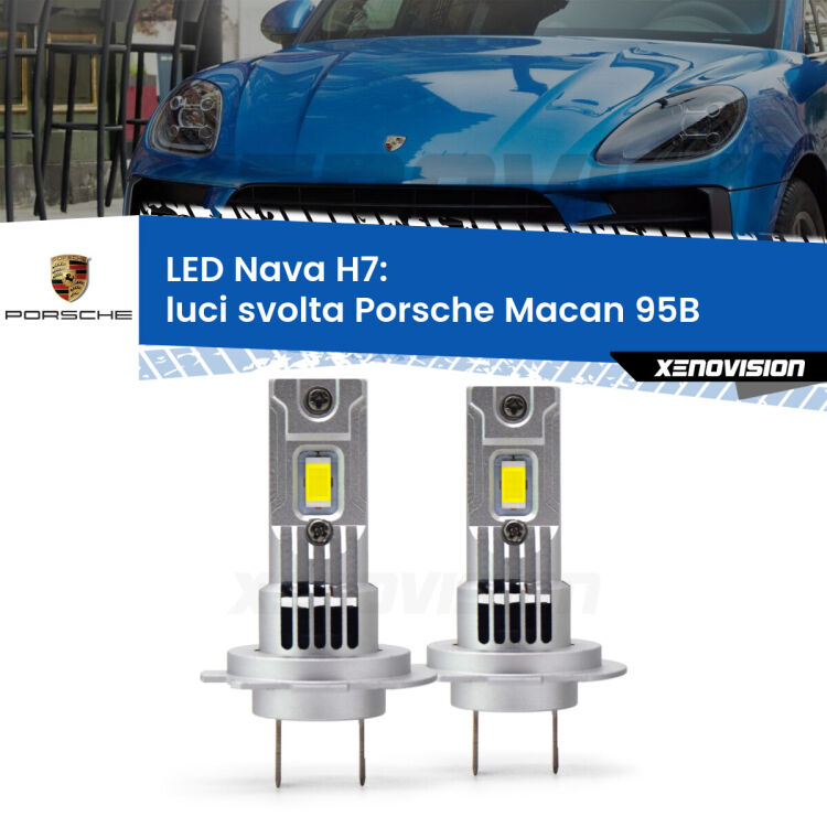 <strong>Luci svolta LED no-spie per Porsche Macan</strong> 95B 2014 - 2018. Coppia lampade <strong>H7</strong> modello Nava canbus, raffreddate a ventola.