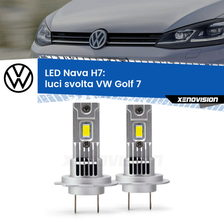 <strong>Luci svolta LED no-spie per VW Golf 7</strong>  2012 - 2019. Coppia lampade <strong>H7</strong> modello Nava canbus, raffreddate a ventola.