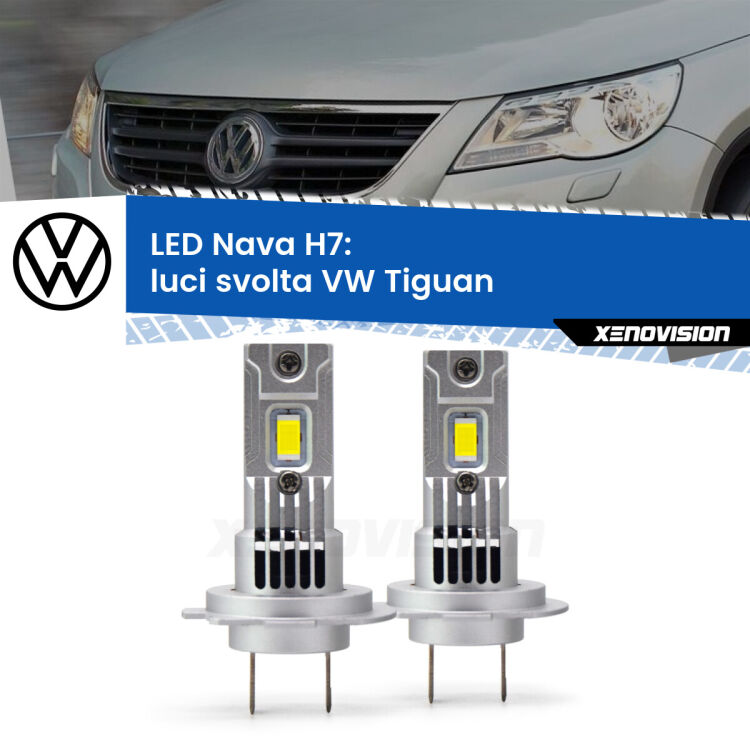 <strong>Luci svolta LED no-spie per VW Tiguan</strong>  2007 - 2018. Coppia lampade <strong>H7</strong> modello Nava canbus, raffreddate a ventola.