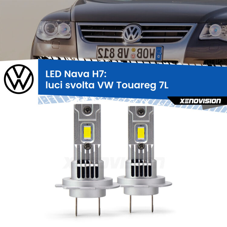 <strong>Luci svolta LED no-spie per VW Touareg</strong> 7L 2002 - 2010. Coppia lampade <strong>H7</strong> modello Nava canbus, raffreddate a ventola.