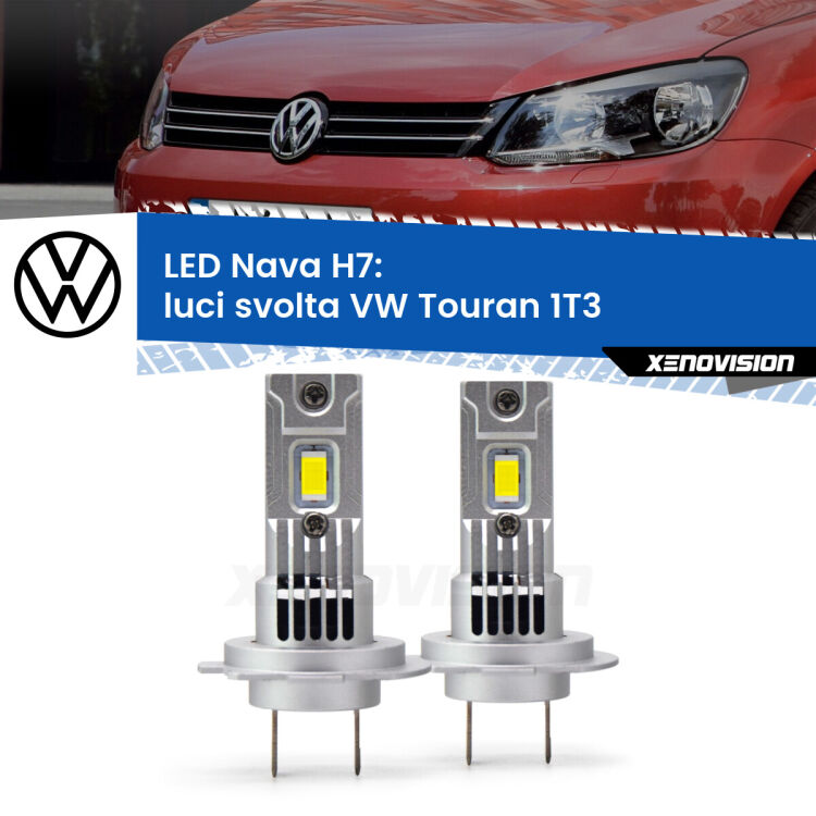 <strong>Luci svolta LED no-spie per VW Touran</strong> 1T3 2010 - 2015. Coppia lampade <strong>H7</strong> modello Nava canbus, raffreddate a ventola.