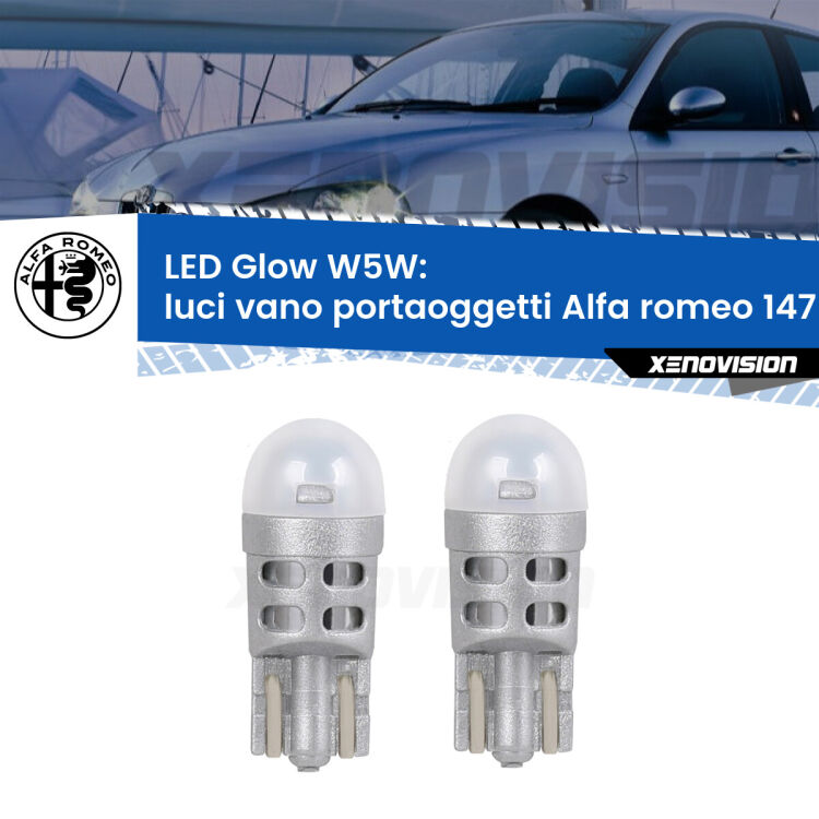 <strong>Luci Vano Portaoggetti LED luce calda per Alfa romeo 147</strong>  2000 - 2010. Coppia lampade <strong>W5W</strong> modello Glow di Xenovision.