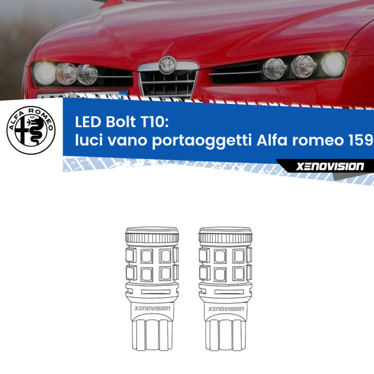 <strong>Luci Vano Portaoggetti LED per Alfa romeo 159</strong>  2005 - 2012. Coppia lampade <strong>T10</strong> modello Bolt canbus.