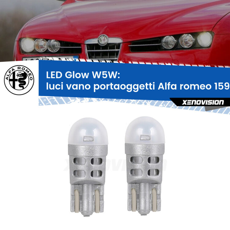 <strong>Luci Vano Portaoggetti LED luce calda per Alfa romeo 159</strong>  2005 - 2012. Coppia lampade <strong>W5W</strong> modello Glow di Xenovision.