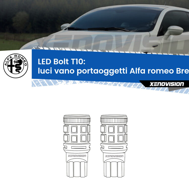 <strong>Luci Vano Portaoggetti LED per Alfa romeo Brera</strong>  2006 - 2010. Coppia lampade <strong>T10</strong> modello Bolt canbus.