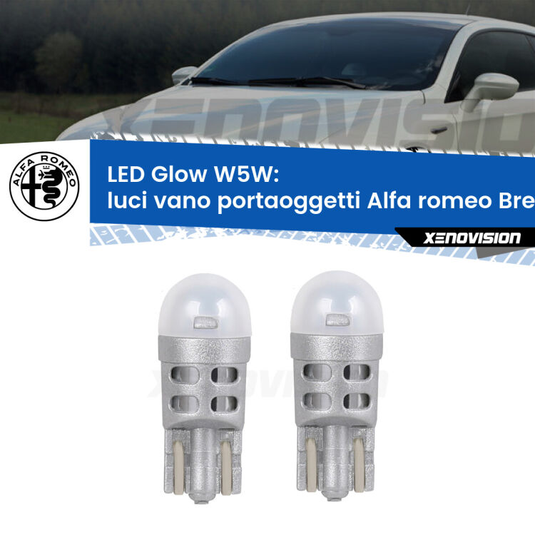 <strong>Luci Vano Portaoggetti LED luce calda per Alfa romeo Brera</strong>  2006 - 2010. Coppia lampade <strong>W5W</strong> modello Glow di Xenovision.