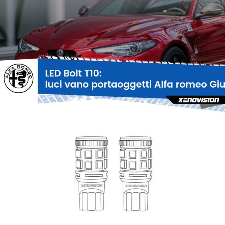 <strong>Luci Vano Portaoggetti LED per Alfa romeo Giulia</strong>  2015 in poi. Coppia lampade <strong>T10</strong> modello Bolt canbus.