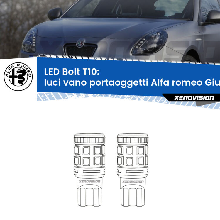 <strong>Luci Vano Portaoggetti LED per Alfa romeo Giulietta</strong>  2010 in poi. Coppia lampade <strong>T10</strong> modello Bolt canbus.