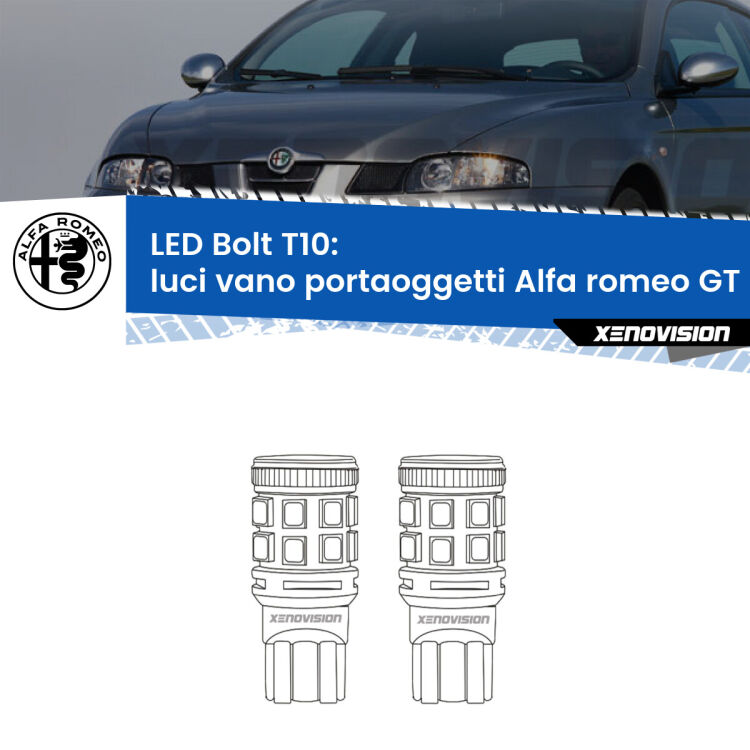 <strong>Luci Vano Portaoggetti LED per Alfa romeo GT</strong>  2003 - 2010. Coppia lampade <strong>T10</strong> modello Bolt canbus.