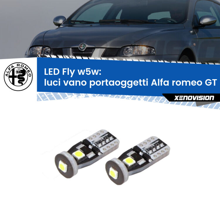 <strong>luci vano portaoggetti LED per Alfa romeo GT</strong>  2003 - 2010. Coppia lampadine <strong>w5w</strong> Canbus compatte modello Fly Xenovision.