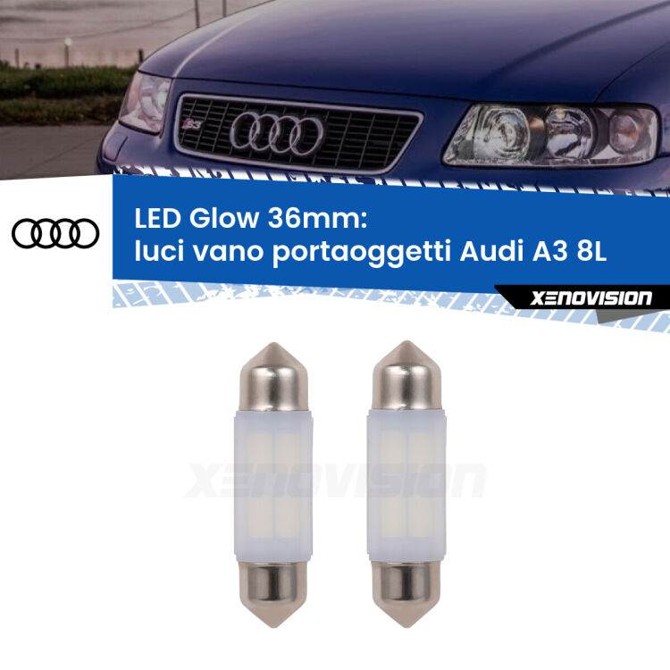 <strong>Luci Vano Portaoggetti LED luce calda per Audi A3</strong> 8L 1996 - 2003. Coppia lampade <strong>C5W</strong> 36mm modello Glow di Xenovision.