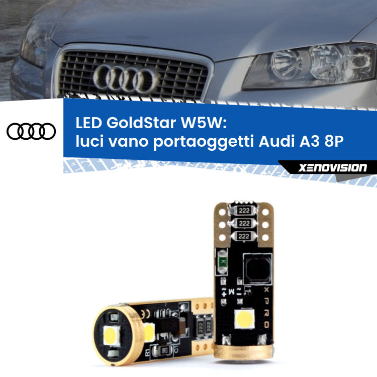 <strong>Luci Vano Portaoggetti LED Audi A3</strong> 8P 2003 - 2012: ottima luminosità a 360 gradi. Si inseriscono ovunque. Canbus, Top Quality.