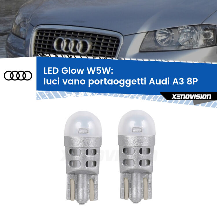 <strong>Luci Vano Portaoggetti LED luce calda per Audi A3</strong> 8P 2003 - 2012. Coppia lampade <strong>W5W</strong> modello Glow di Xenovision.