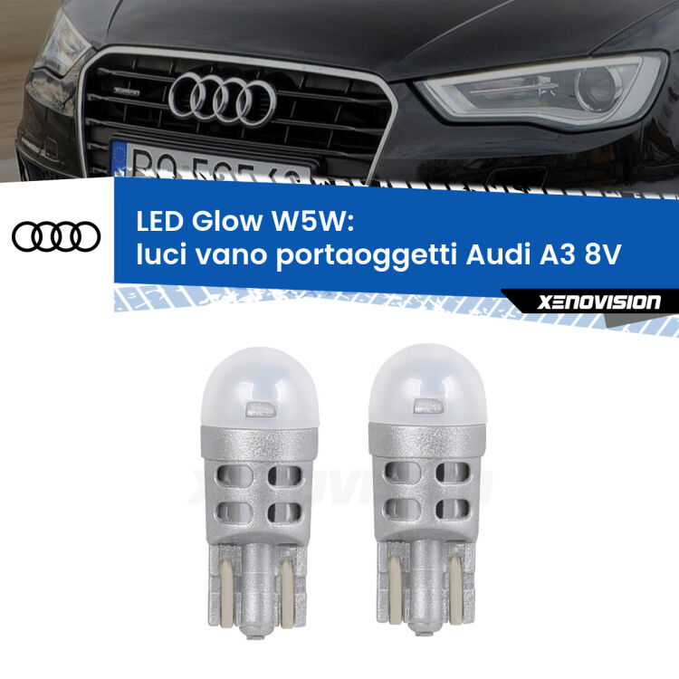 <strong>Luci Vano Portaoggetti LED luce calda per Audi A3</strong> 8V 2013 - 2020. Coppia lampade <strong>W5W</strong> modello Glow di Xenovision.