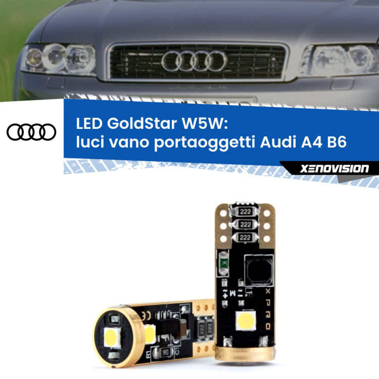 <strong>Luci Vano Portaoggetti LED Audi A4</strong> B6 2000 - 2004: ottima luminosità a 360 gradi. Si inseriscono ovunque. Canbus, Top Quality.