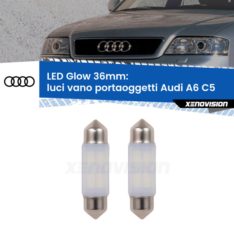 <strong>Luci Vano Portaoggetti LED luce calda per Audi A6</strong> C5 1997 - 2004. Coppia lampade <strong>C5W</strong> 36mm modello Glow di Xenovision.