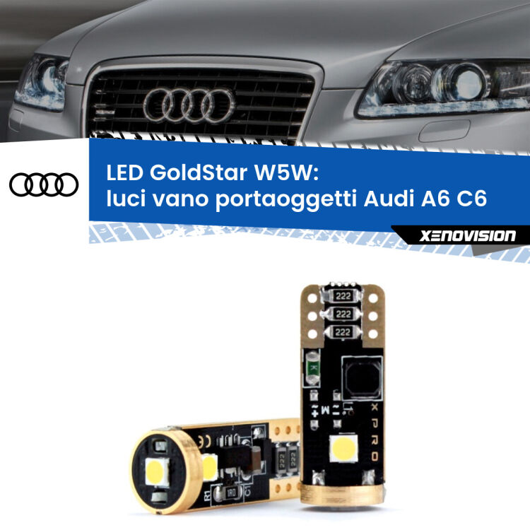 <strong>Luci Vano Portaoggetti LED Audi A6</strong> C6 2004 - 2011: ottima luminosità a 360 gradi. Si inseriscono ovunque. Canbus, Top Quality.