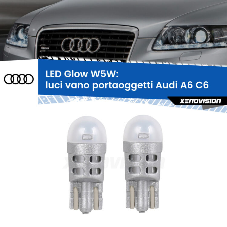 <strong>Luci Vano Portaoggetti LED luce calda per Audi A6</strong> C6 2004 - 2011. Coppia lampade <strong>W5W</strong> modello Glow di Xenovision.