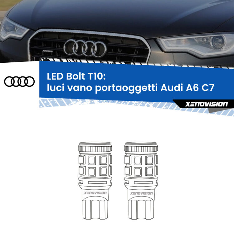 <strong>Luci Vano Portaoggetti LED per Audi A6</strong> C7 2010 - 2018. Coppia lampade <strong>T10</strong> modello Bolt canbus.