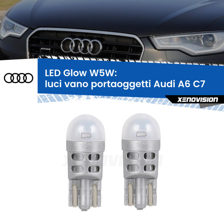 <strong>Luci Vano Portaoggetti LED luce calda per Audi A6</strong> C7 2010 - 2018. Coppia lampade <strong>W5W</strong> modello Glow di Xenovision.