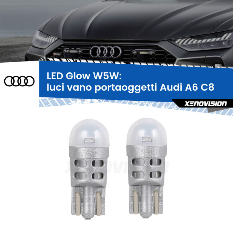 <strong>Luci Vano Portaoggetti LED luce calda per Audi A6</strong> C8 2018 in poi. Coppia lampade <strong>W5W</strong> modello Glow di Xenovision.