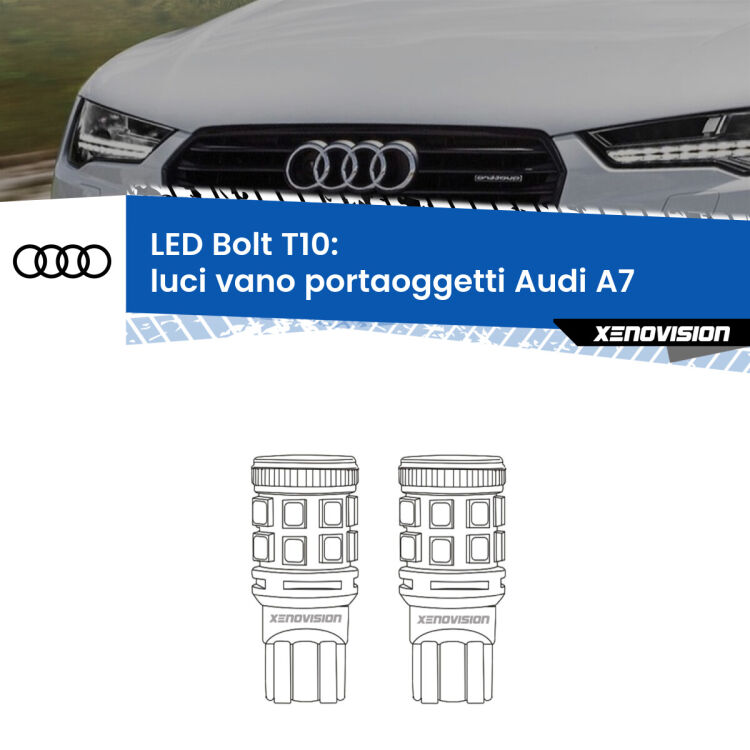 <strong>Luci Vano Portaoggetti LED per Audi A7</strong>  2010 - 2018. Coppia lampade <strong>T10</strong> modello Bolt canbus.