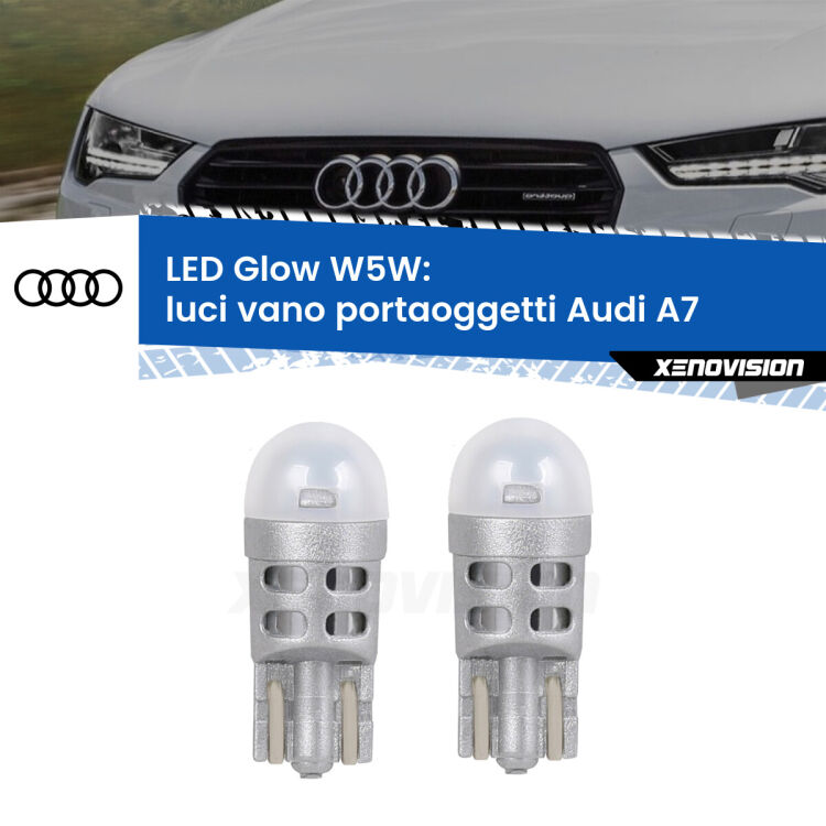 <strong>Luci Vano Portaoggetti LED luce calda per Audi A7</strong>  2010 - 2018. Coppia lampade <strong>W5W</strong> modello Glow di Xenovision.