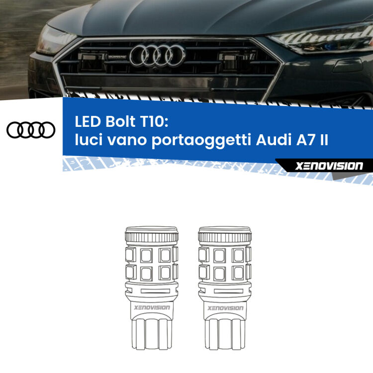 <strong>Luci Vano Portaoggetti LED per Audi A7</strong> II 2019 in poi. Coppia lampade <strong>T10</strong> modello Bolt canbus.