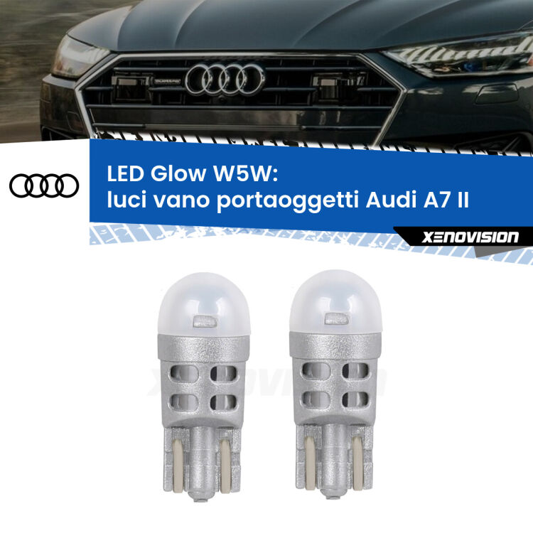 <strong>Luci Vano Portaoggetti LED luce calda per Audi A7</strong> II 2019 in poi. Coppia lampade <strong>W5W</strong> modello Glow di Xenovision.