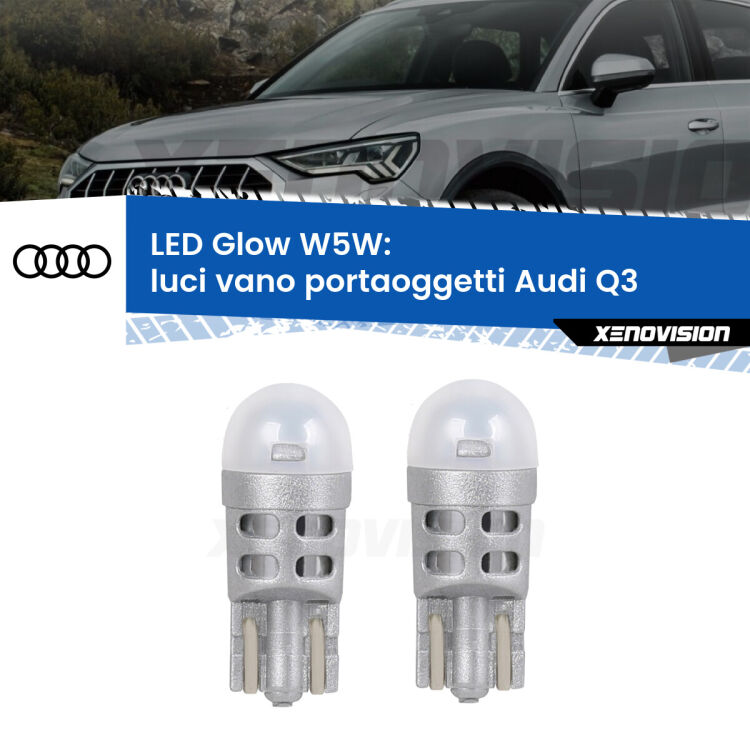 <strong>Luci Vano Portaoggetti LED luce calda per Audi Q3</strong>  2011 - 2018. Coppia lampade <strong>W5W</strong> modello Glow di Xenovision.