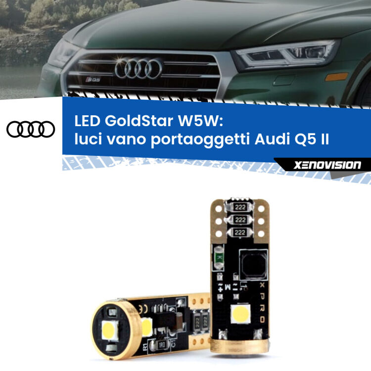 <strong>Luci Vano Portaoggetti LED Audi Q5</strong> II 2018 in poi: ottima luminosità a 360 gradi. Si inseriscono ovunque. Canbus, Top Quality.